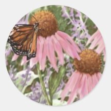 De Vlinder van de monarch bij het Paarse Schildere Sticker