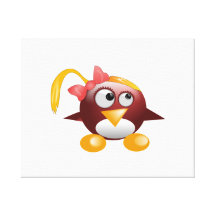 De Vogel van de Cartoon van het meisje Stretched Canvas Afdrukken