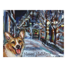 De Welse Winterse scène van Kerstmis Corgi Custom Uitnodging