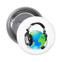 De wereldwereldbol van de helpdeskhoofdtelefoon speld button