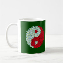 De witte en Rode mok van rozenYin Yang
