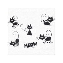 De Zwarte Kat van de cartoon op Canvas Stretched Canvas Print