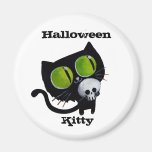 De zwarte Kat van Halloween met Schedel Koelkast Magneetje