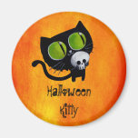 De zwarte Kat van Halloween met Schedel Koelkast Magneetje