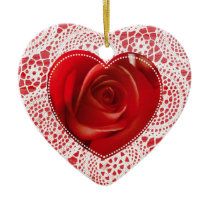 Dentelle blanche et coeur rouge - ornement