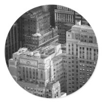 Dessus noirs et blancs des bâtiments de NYC Autocollant Rond