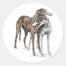 Deux amis de chien de lévrier autocollants ronds