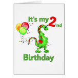 Deuxième dinosaure d'anniversaire carte de vœux