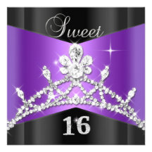 Diadème argenté noir pourpre du sweet sixteen 16 cartons d'invitation