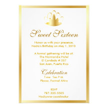 Diadème d'or de sweet sixteen à l'invitation blanc