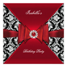 Diamant noir rouge de damassé élégante de fête d'a invitations personnalisées