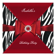 Diamant noir rouge de zèbre élégant de fête d'anni cartons d'invitation personnalisés
