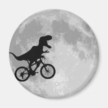 Dinosaure sur un vélo en ciel avec la lune aimant pour réfrigérateur