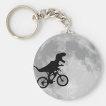 Dinosaurus op een Fiets in Hemel met Maan Sleutelhanger