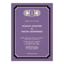 Donkerpaars art deco retro glam huwelijk Hollywood Uitnodiging