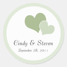 Doubles autocollants de mariage de coeur - vert