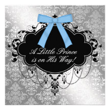 Douche argentée de prince bébé de noir bleu faire-parts