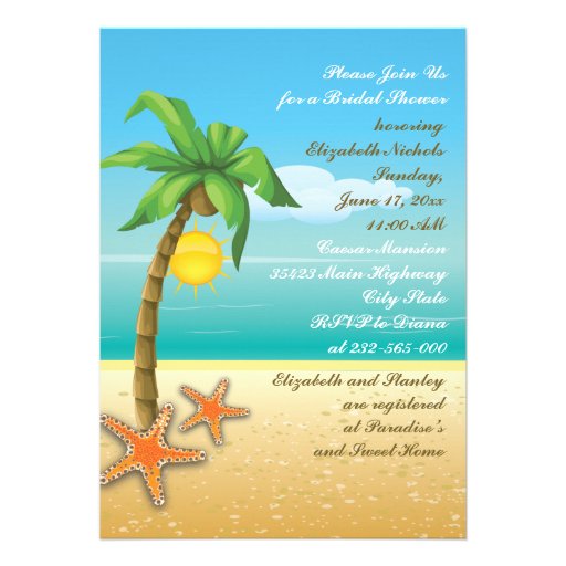 Douche nuptiale de mariage de plage de palmier et  faire-parts