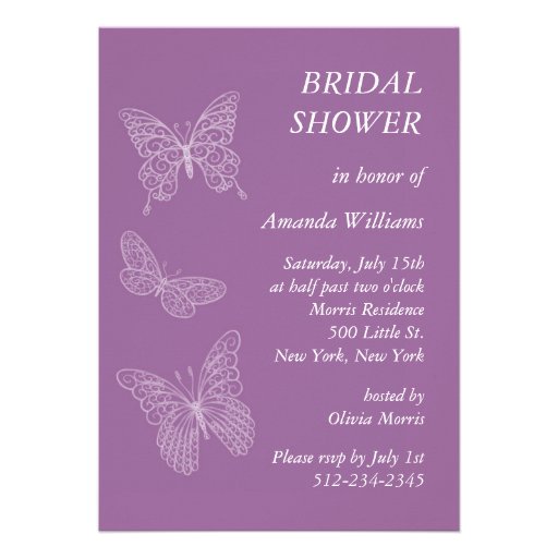 Douche nuptiale de papillon en filigrane (pourpre) invitations