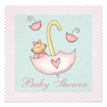 Douche van het Meisje van het Baby van de Paraplu  Custom Uitnodging