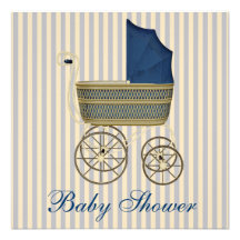 Douche vintage de bébé de landau bleu vintage de c cartons d'invitation