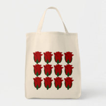 Douzaine sacs fourre-tout rouge-foncé à roses