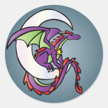 Dragon de lune autocollant rond