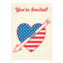 Drapeau de coeur de patriote de golf invitations personnalisées
