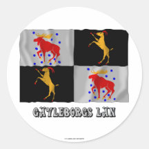 Drapeau de ondulation de län de Gävleborgs avec le Autocollant Rond