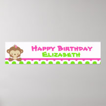 Dupe la bannière d'anniversaire de fille de singe affiche