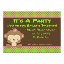 Dupe l'anniversaire Invite-001 de fille de singe Faire-part