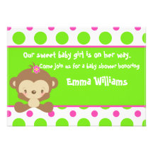 Dupe l'invitation de baby shower de fille de singe