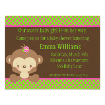 Dupe l'invitation de baby shower de fille de singe