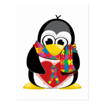 Écharpe de pingouin de ruban d'autisme carte postale