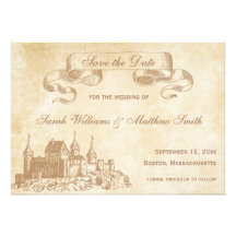 Économies de mariage de conte de fées la date cartons d'invitation