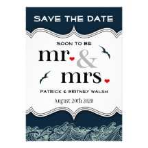 Économies nautiques de mariage de bleu marine les  invitations personnalisables