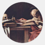 Écriture de St Jerome par Michaël Angelo Merisi DA Adhésif Rond