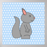 Écureuil gris sur le motif de point bleu de polka poster