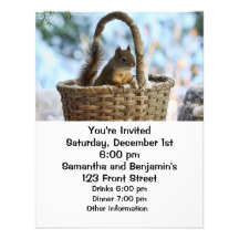Écureuil mignon dans un panier en hiver invitations