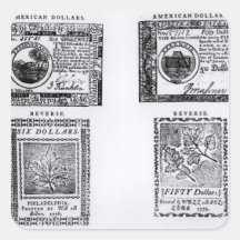 Een koloniale zes dollarrekening sticker