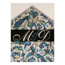 ELEGANT ANTIEK FLORENTIJNS BLAUW BLOEMENMONOGRAM PERSOONLIJKE UITNODIGINGEN