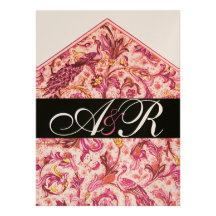 ELEGANT ANTIEK FLORENTIJNS ROZE BLOEMENMONOGRAM AANKONDIGINGEN