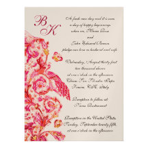 ELEGANT ANTIEK FLORENTIJNS ROZE BLOEMENMONOGRAM PERSOONLIJKE UITNODIGING