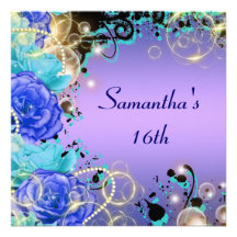 Élégant bleu de bijou rose de "sweet sixteen" cartons d'invitation