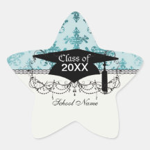 elegant damastontwerp met aquablauw ster stickers