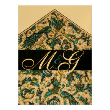ELEGANT FLORENTIJNS BLAUW GOUDEN BLOEMENMONOGRAM PERSOONLIJKE AANKONDIGING