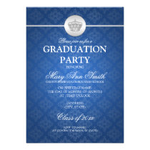 Elegant Graduation Party Classy Crown Blue invitations