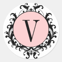 Elegant Monogram V van het Huwelijk het Roze Etike Stickers