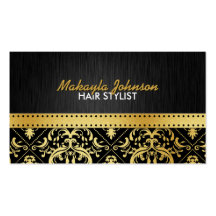 Elegant zwart en gouden Modern & Modieus Damast Visitekaart Sjablonen