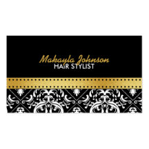 Elegant zwart en gouden Modern & Modieus Damast Visitekaartjes Sjabloon